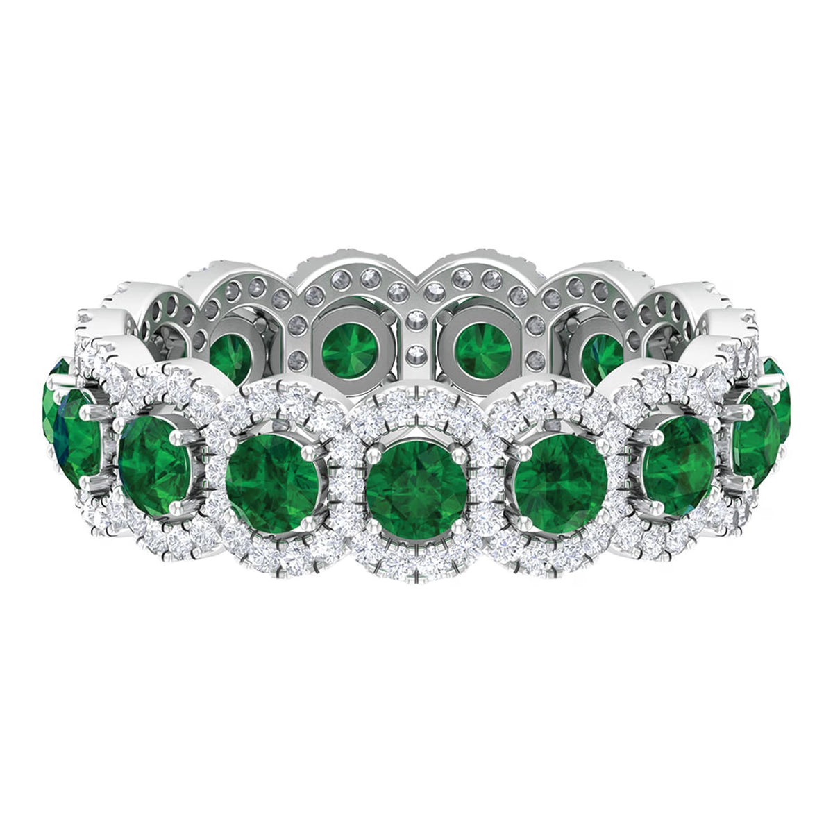 3.25 CT Created Emerald and Zircon Eternity Ring, 925 Sterling Silver, US 4.00 V332