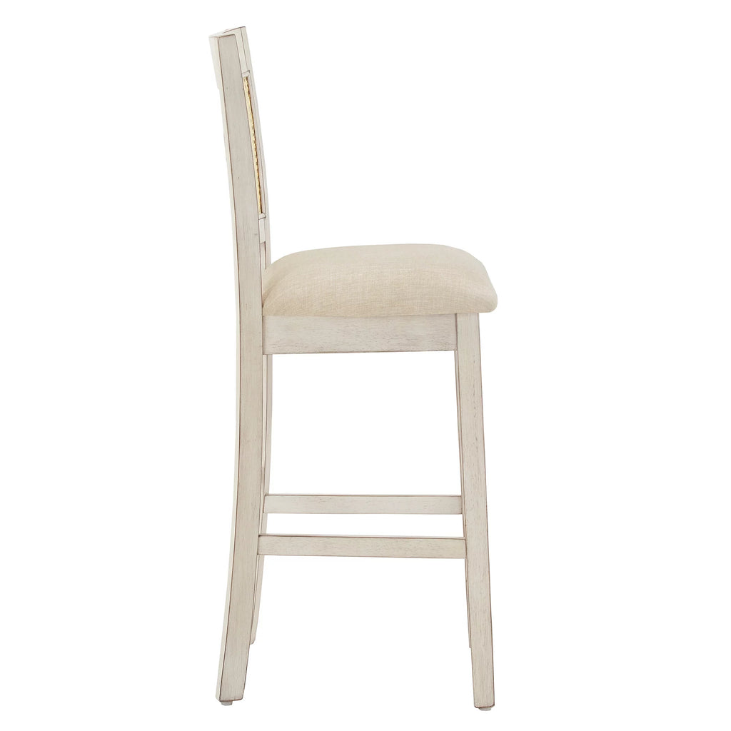Antique White Beige Linen Counter Height Chair Set of 2 J634485