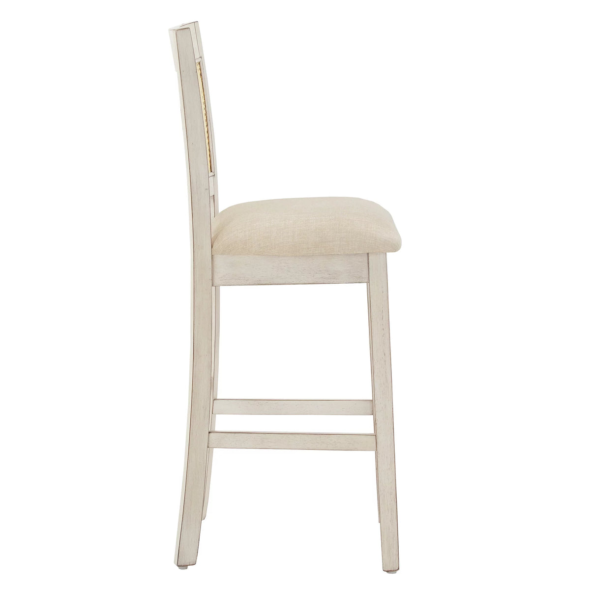 Antique White Beige Linen Counter Height Chair Set of 2 J634485