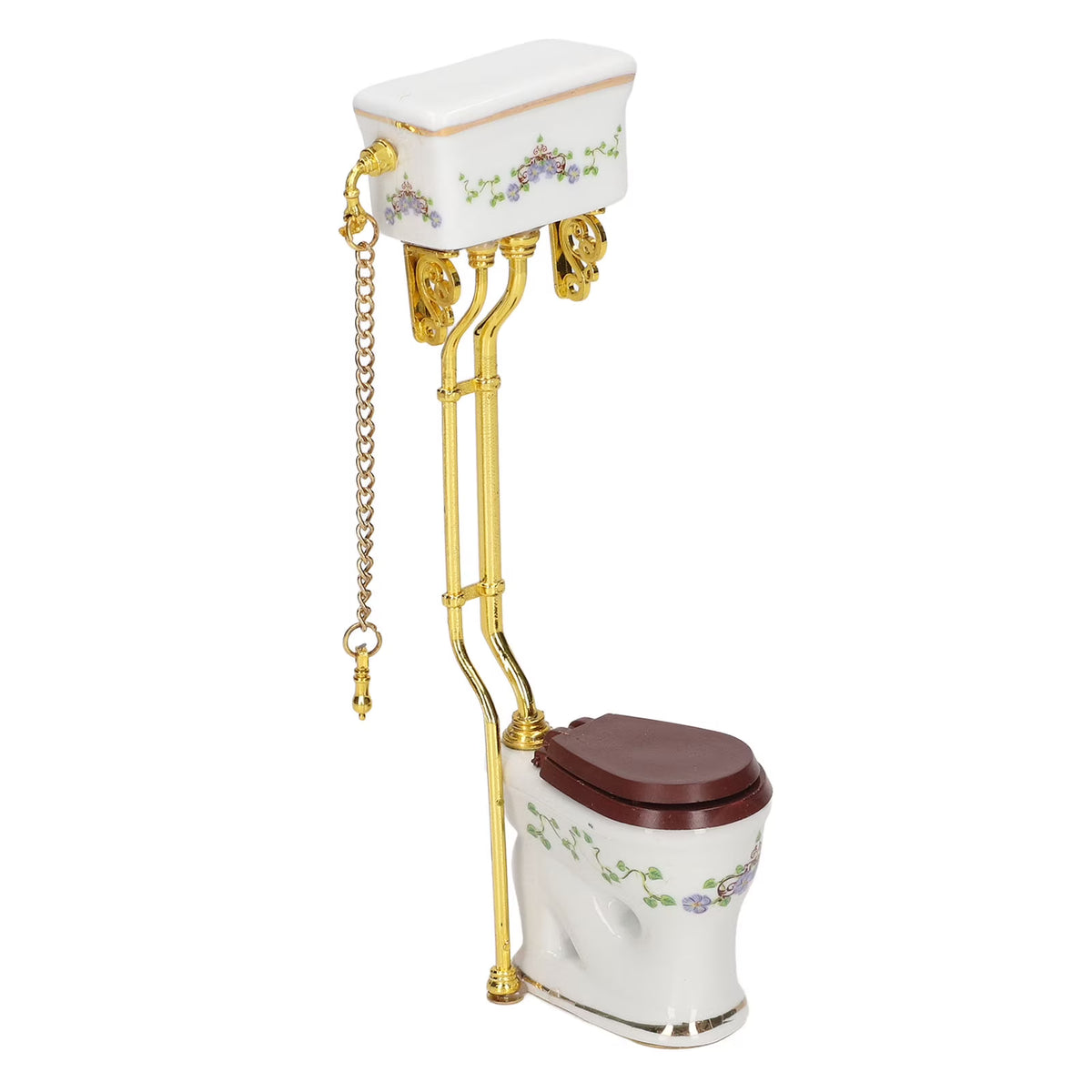 Mini Toilet 1:12 Scale Vintage Style Ceramic Metal Dollhouse Decoration C553