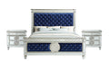 Blue Velvet Mirrored Eastern King Bed Bedroom Set Z33672