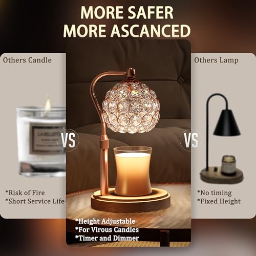 Candle Warmer Lamp with Timer, Adjustable Height, Dimmable, Natural Wood Base F239913