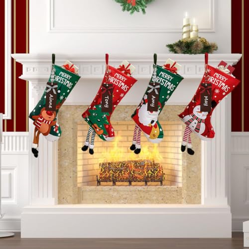 4 Pack Christmas Stockings with Name Tags, 18" Large Non-Woven Xmas Stocking O8670