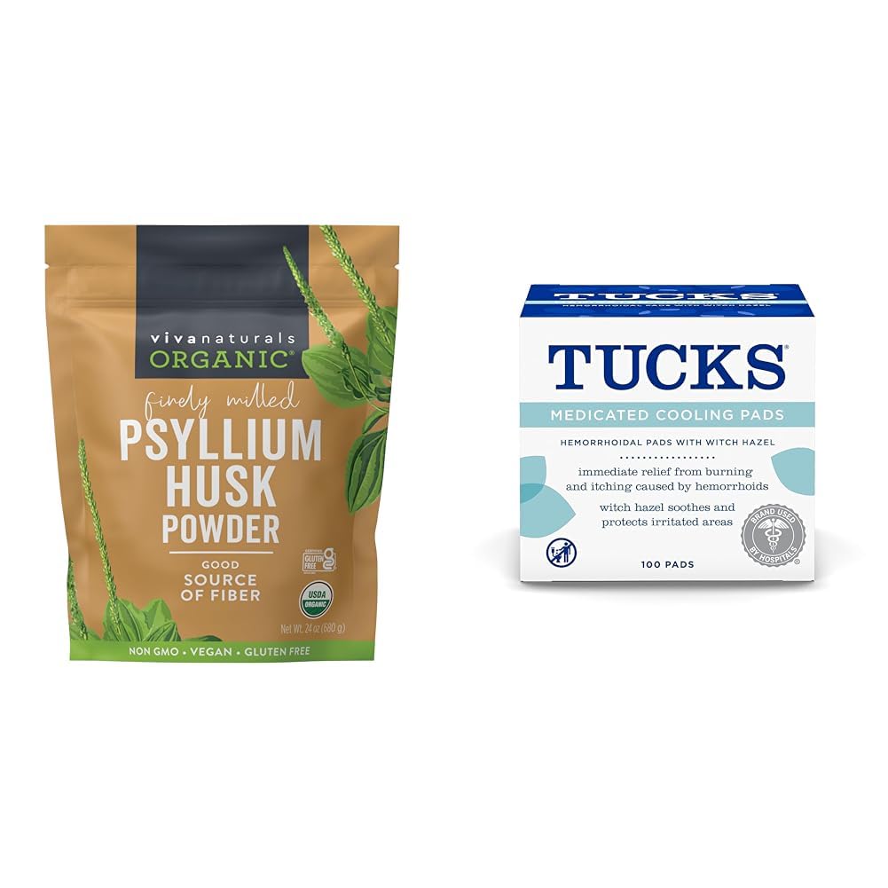 24 oz Organic Psyllium Husk Powder and 100 Count Medicated Cooling Pads D27454
