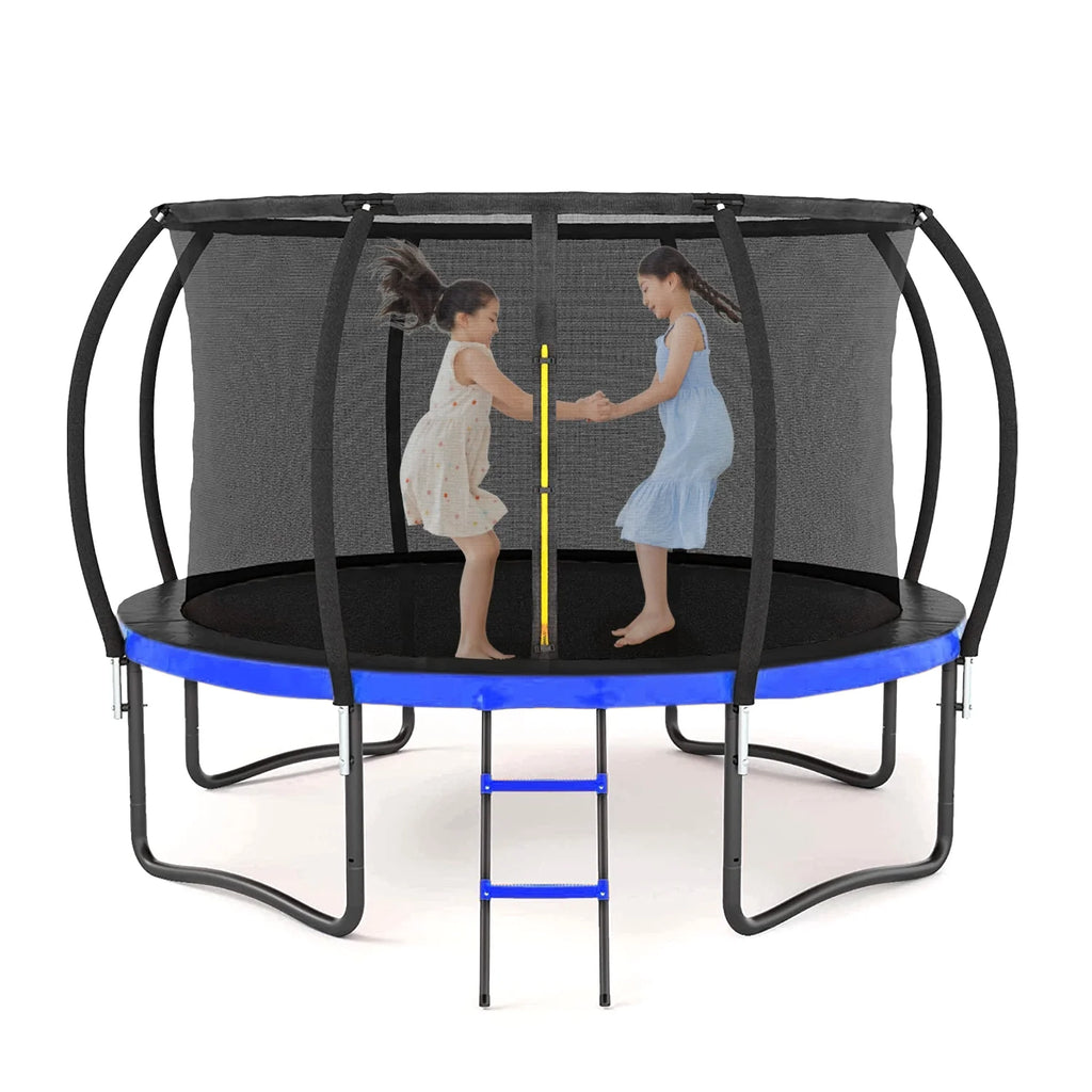 12 FT Outdoor Children's Trampoline with Safety Fence Net, Ladder, PVC Spring Cover Pad X174