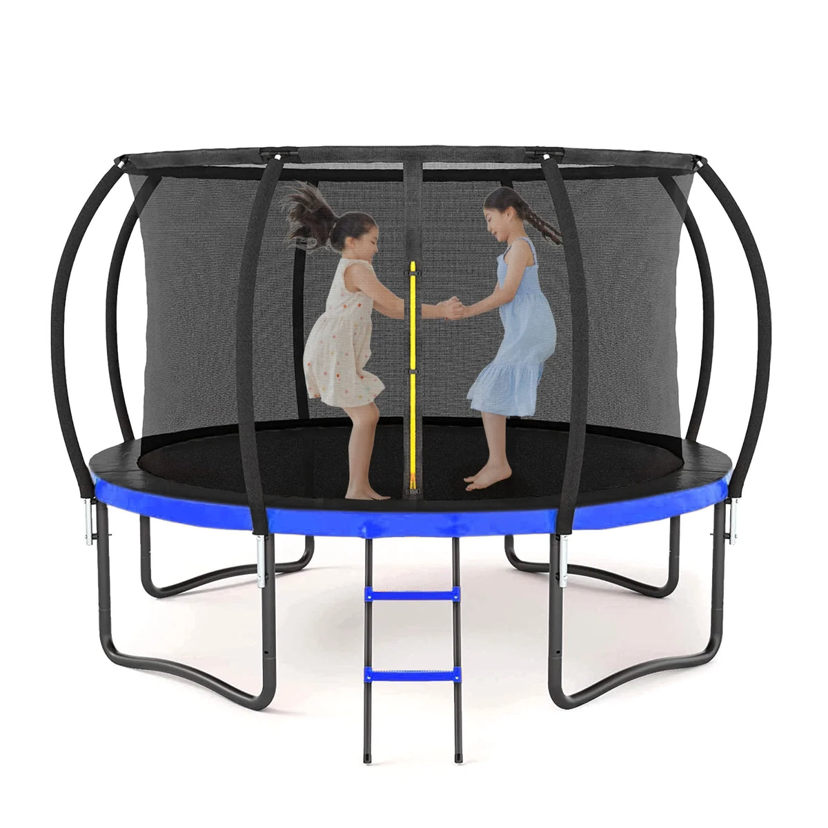 12 FT Outdoor Children's Trampoline with Safety Fence Net, Ladder, PVC Spring Cover Pad X174