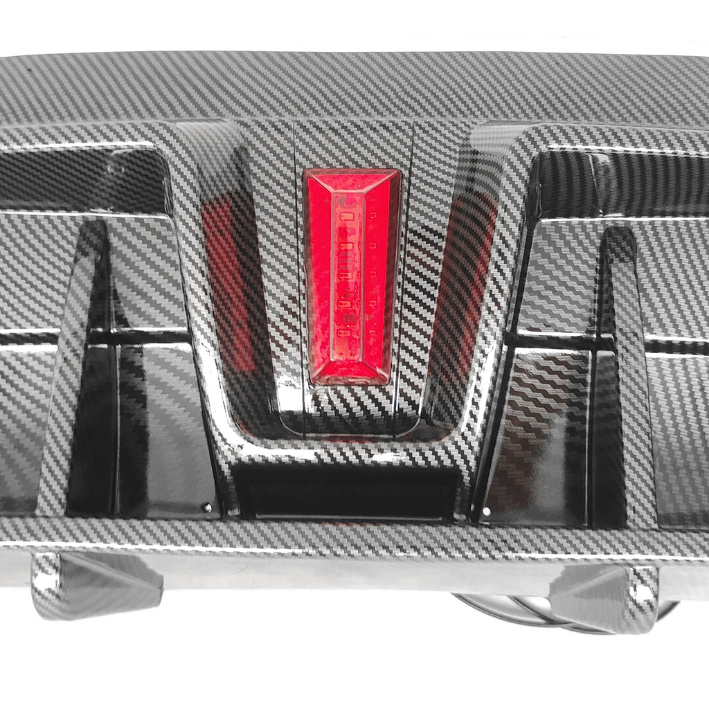 Rear Diffuser Lip for Tesla Model Y Sport 4-Door Carbon Fiber Print PP Rear Lower Bumper Protector Lip With LED Lamp M607