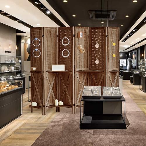 Brown Wooden Pegboard Room Divider with 16 Hooks U920382