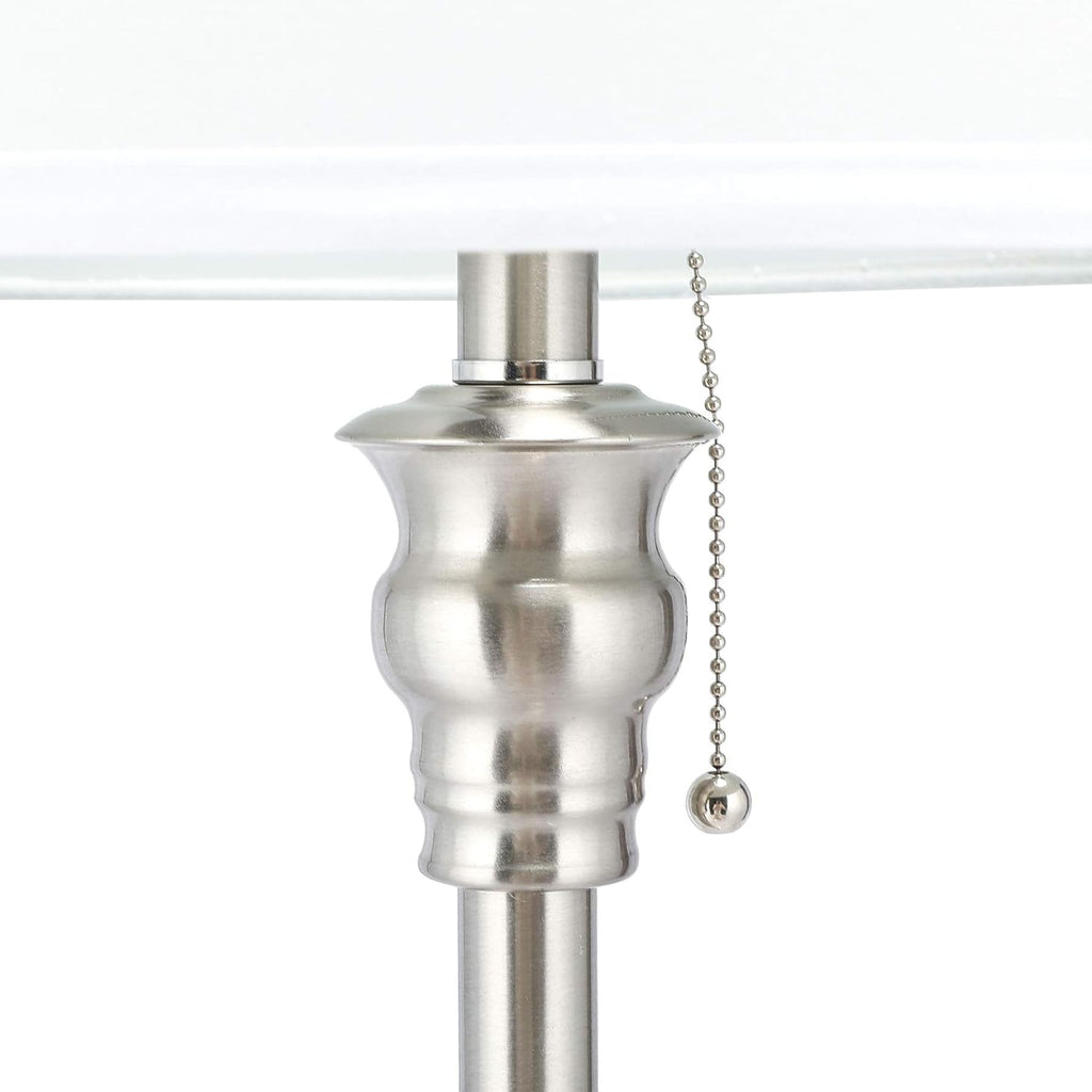 3 Lamp Set with White Fabric Shade Table and Floor Lamp Steel Finish P815