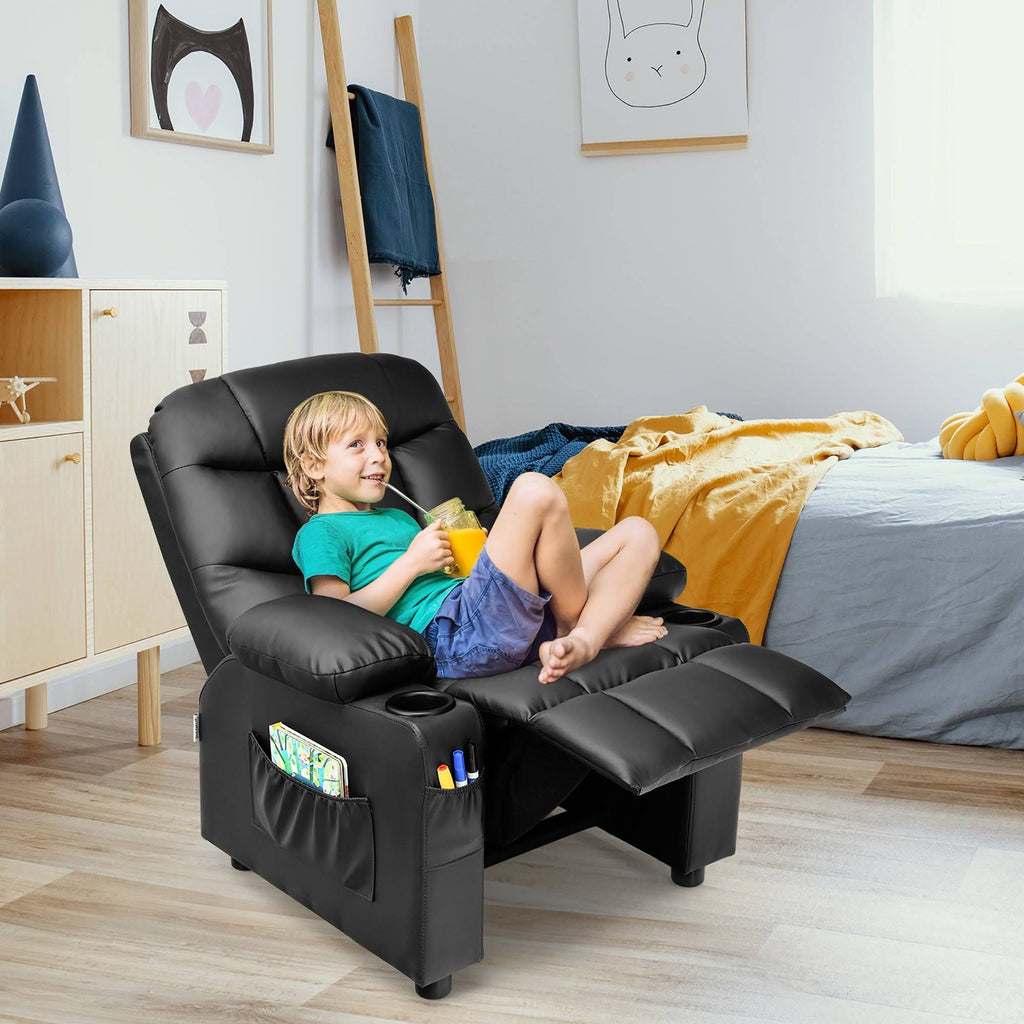 Blue PU Leather Kids Recliner Chair with Cup Holders Q84454