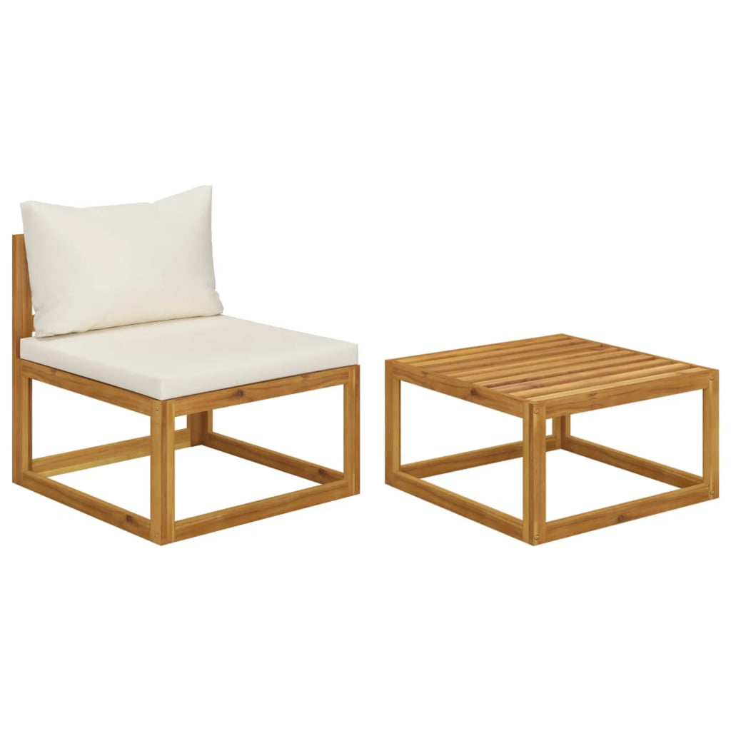 2 Piece Acacia Wood Patio Sofa Set with Cushion D75058
