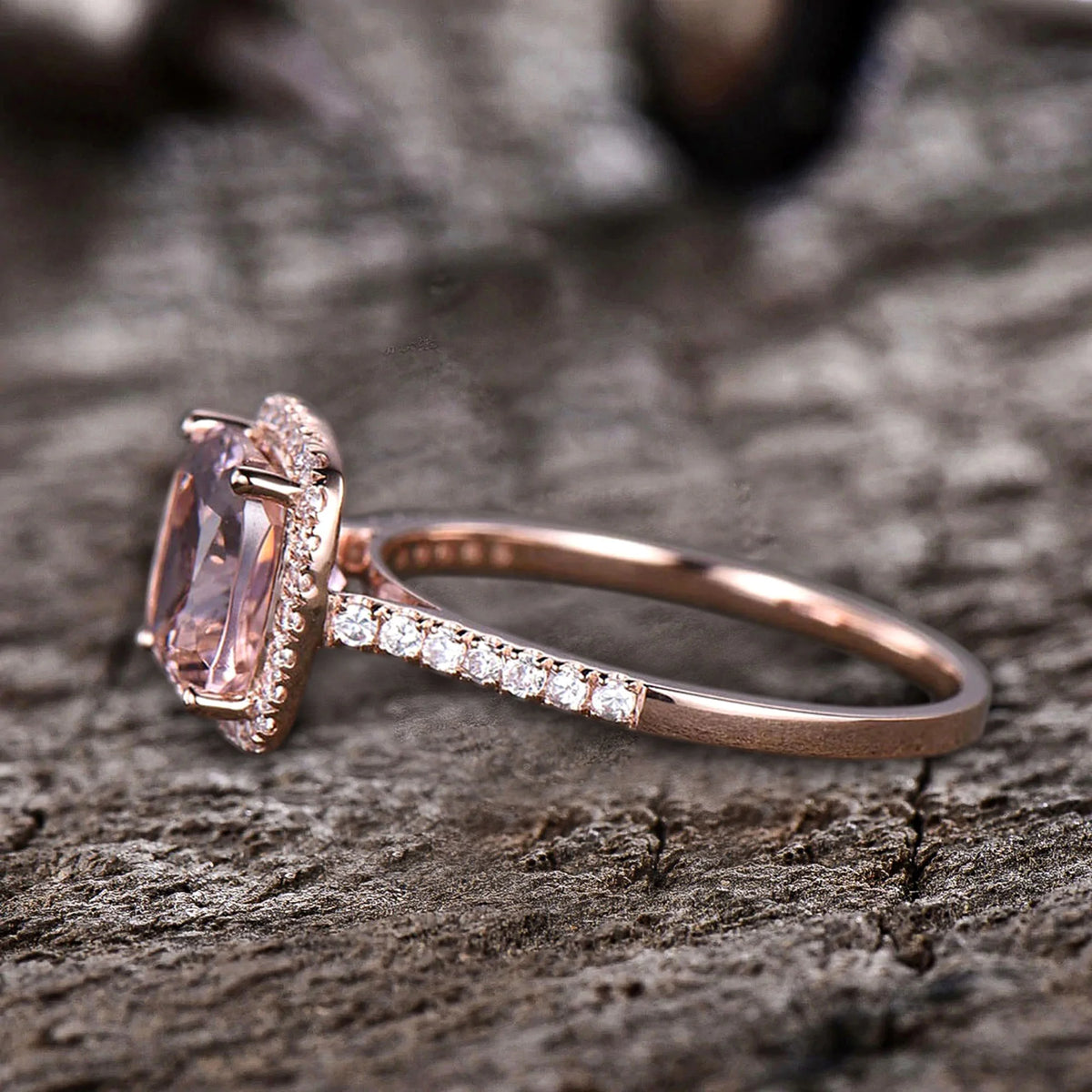 10mm 4.75 Carat Cushion Cut Pink Morganite 10k Rose Gold Halo Engagement Ring C64160