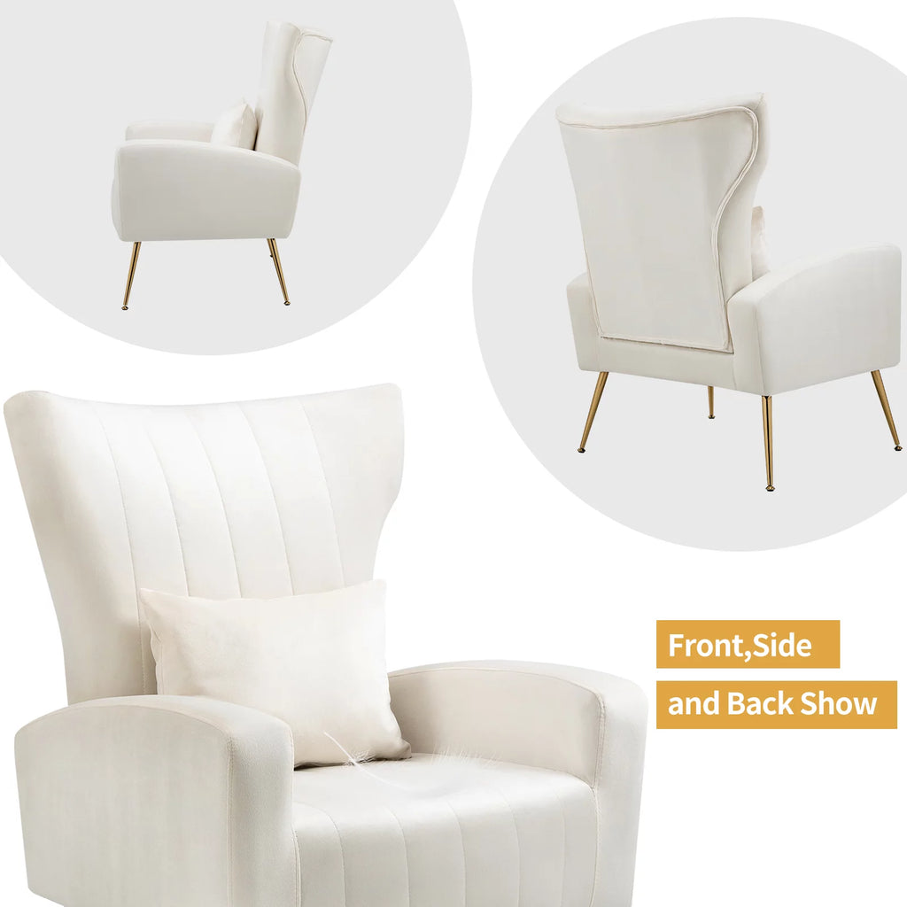 White Velvet Accent Chair with Lumbar Pillow L28416