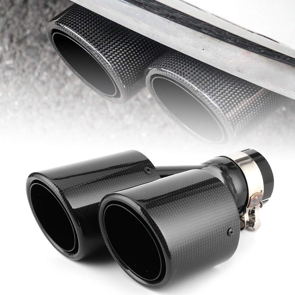 Carbon Fiber Exhaust Pipe Universal Dual Tail Crimping Throat Y-Pipe Auto Car Black O42891