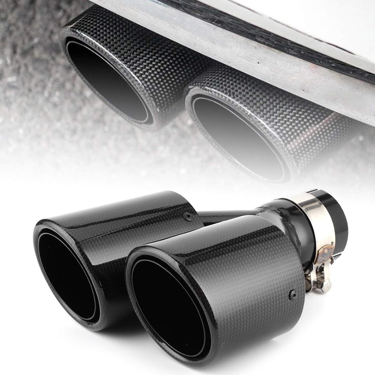 Carbon Fiber Exhaust Pipe Universal Dual Tail Crimping Throat Y-Pipe Auto Car Black O42891