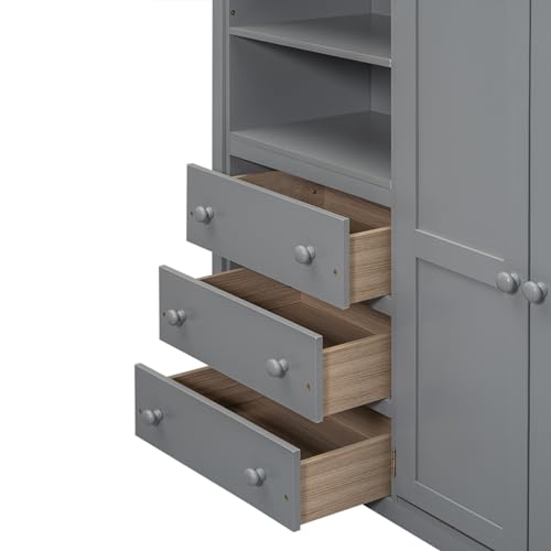 White Solid Wood Full Size Loft Bed with Desk and Drawers O9785