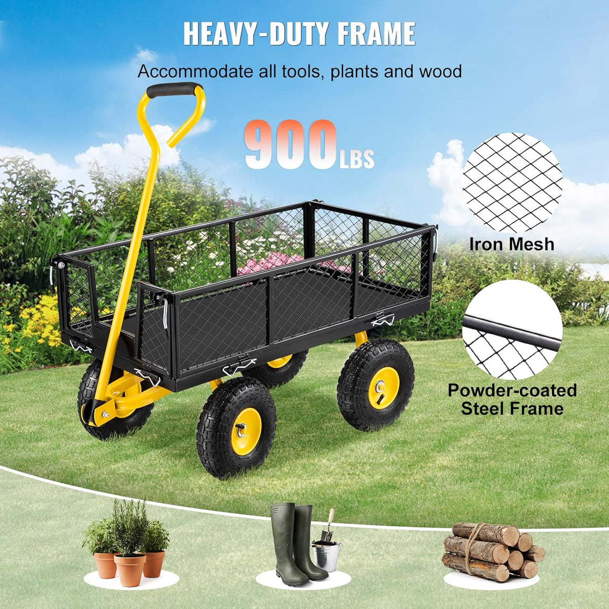 900 lb Steel Garden Cart Bundle with 15.5 Gallon Resin Cart I5307