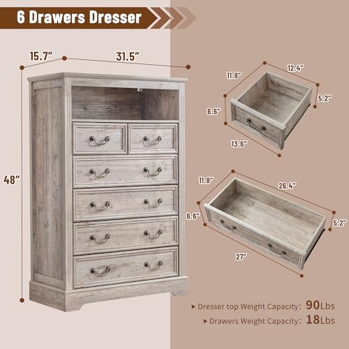 Vintage Gray 6 Drawer Dresser Y141