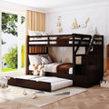 Espresso Wooden Over Bunk Bed with Trundle and 3 Storage Stairs Y7010