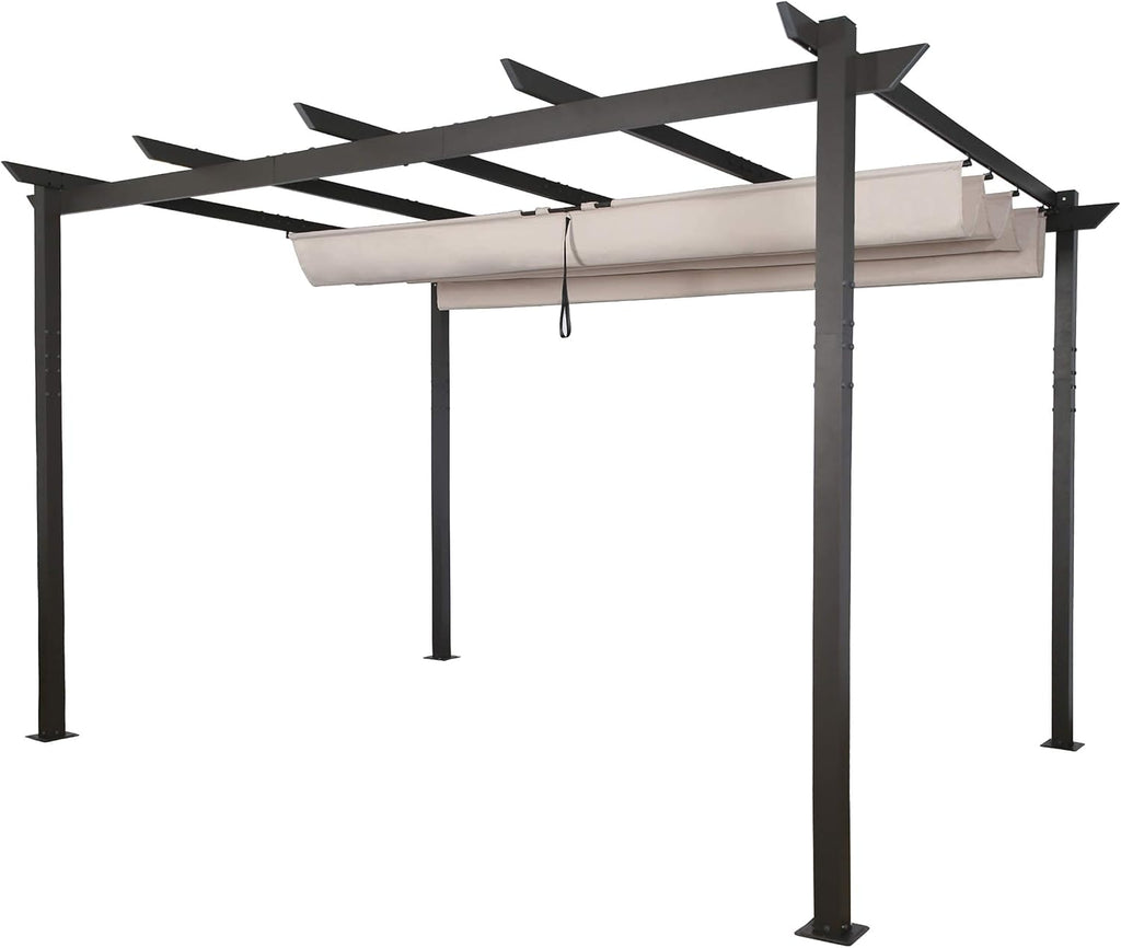 Beige Aluminum Pergola with Sun Shade Canopy N972904