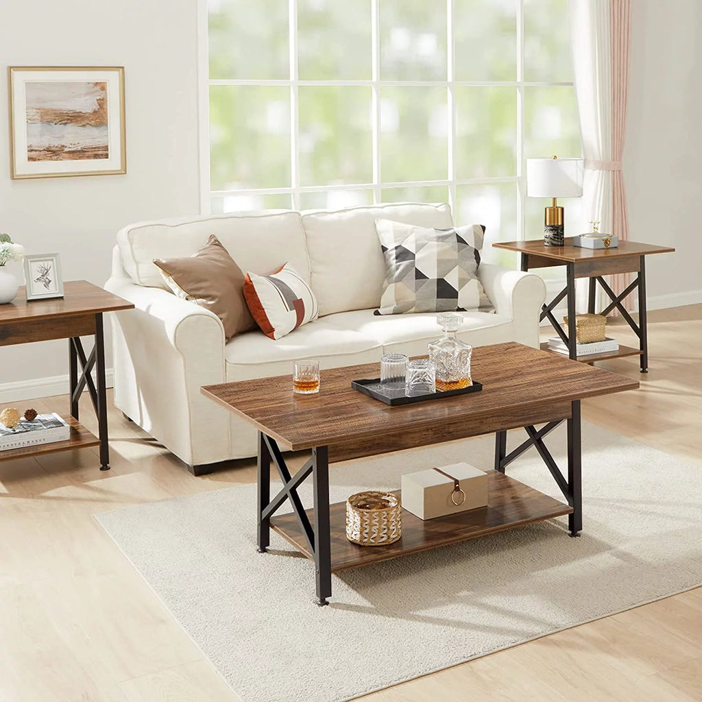 Large Walnut Coffee Table with Storage Shelf C138
