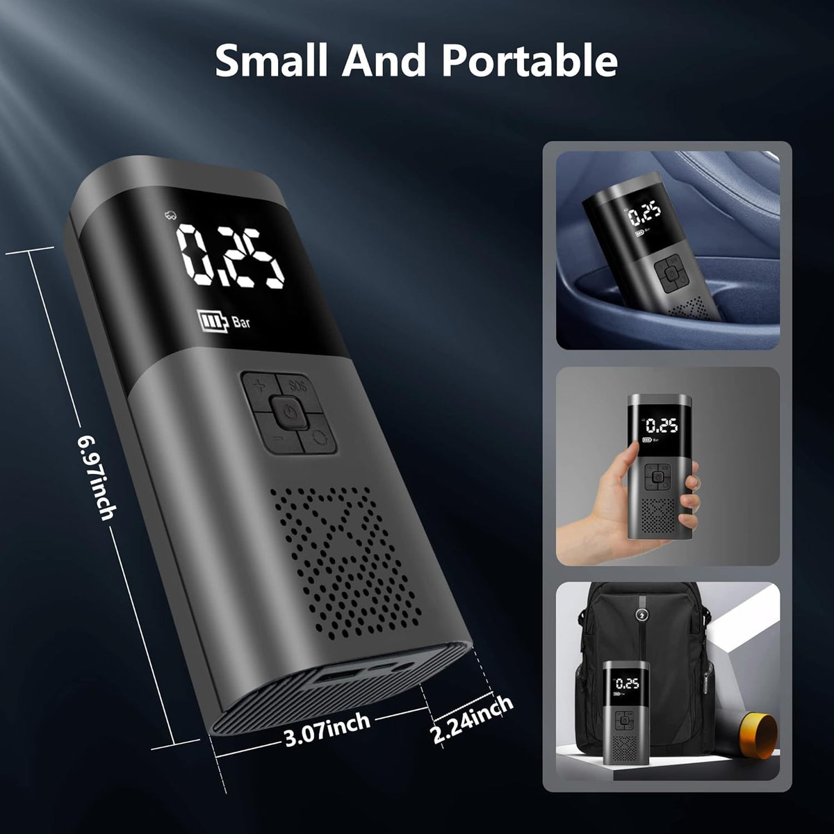 Cordless Portable Tire Inflator Air Compressor with 150PSI Digital Pressure Gauge F145