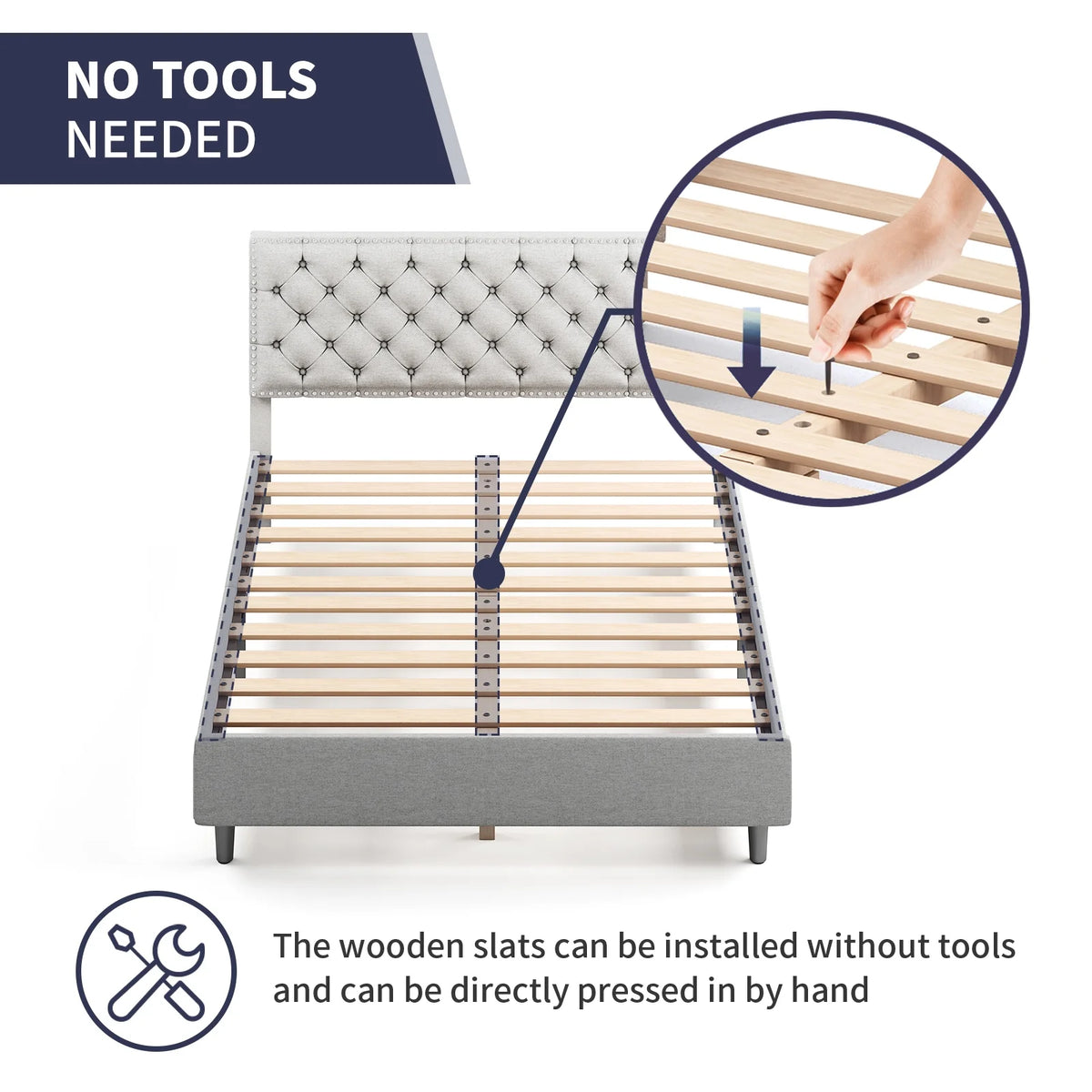 King Upholstered Platform Bed Frame with Adjustable Headboard L6620