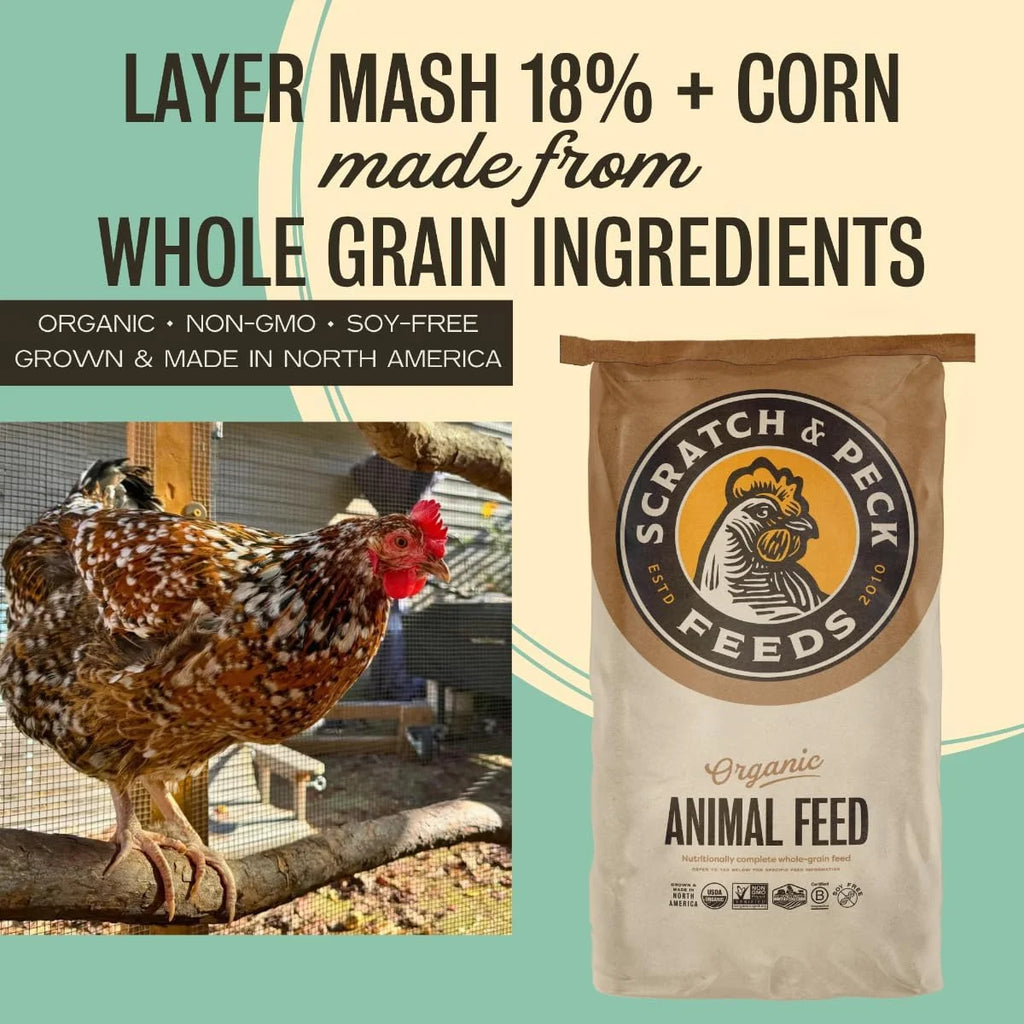 Organic Whole Grain Layer Feed + Corn 18% Protein Chicken and Duck Feed 40lb J658