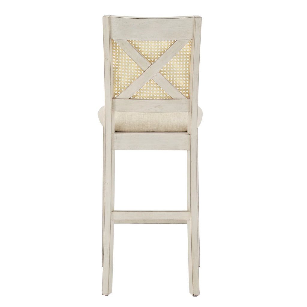 Antique White Beige Linen Counter Height Chair Set of 2 J634485