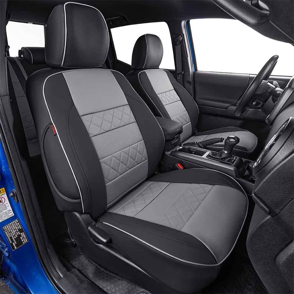 Black/Gray Leather Car Seat Covers Full Set G31526