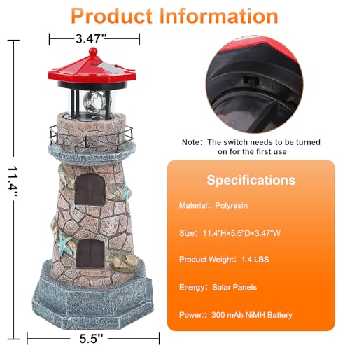 11.5" Outdoor Garden Lighthouse Decor with Rotating Beacon M83656