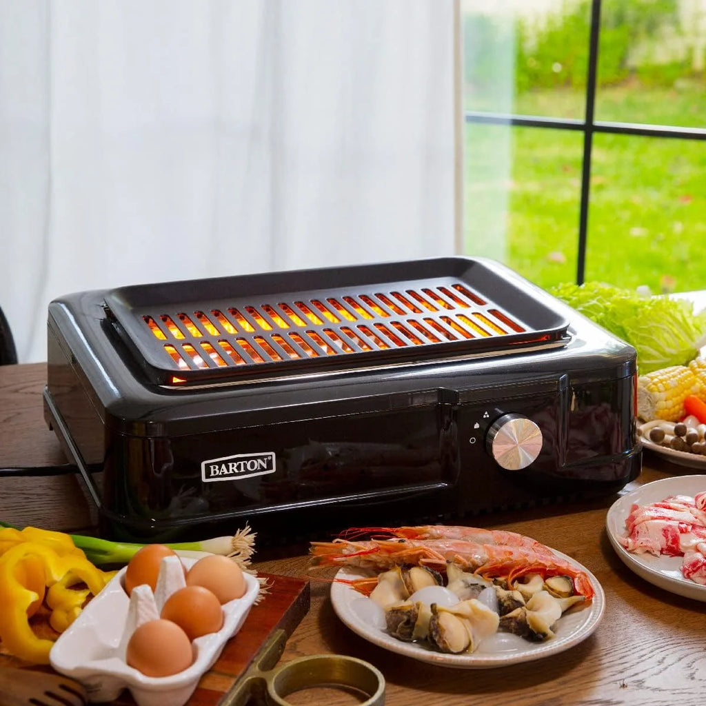 Electric Smokeless Indoor Infrared BBQ Grill with Non-Stick Grate and Drip Tray, Black M140534