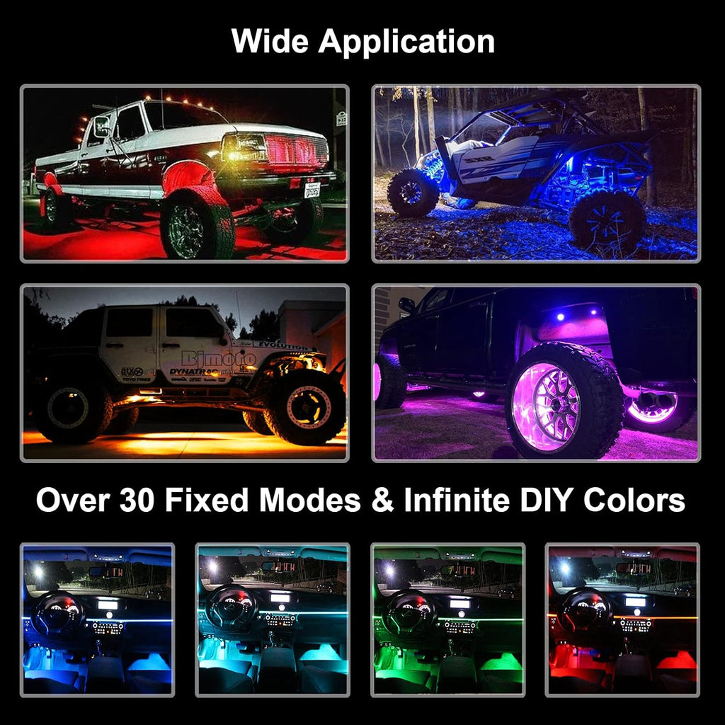 6 Pods RGB LED Rock Lights + 4Pcs RGB Interior LED Lights, Waterproof Music Colors Changing Modes APP Remote Control Neon LED Light Kit Z617501