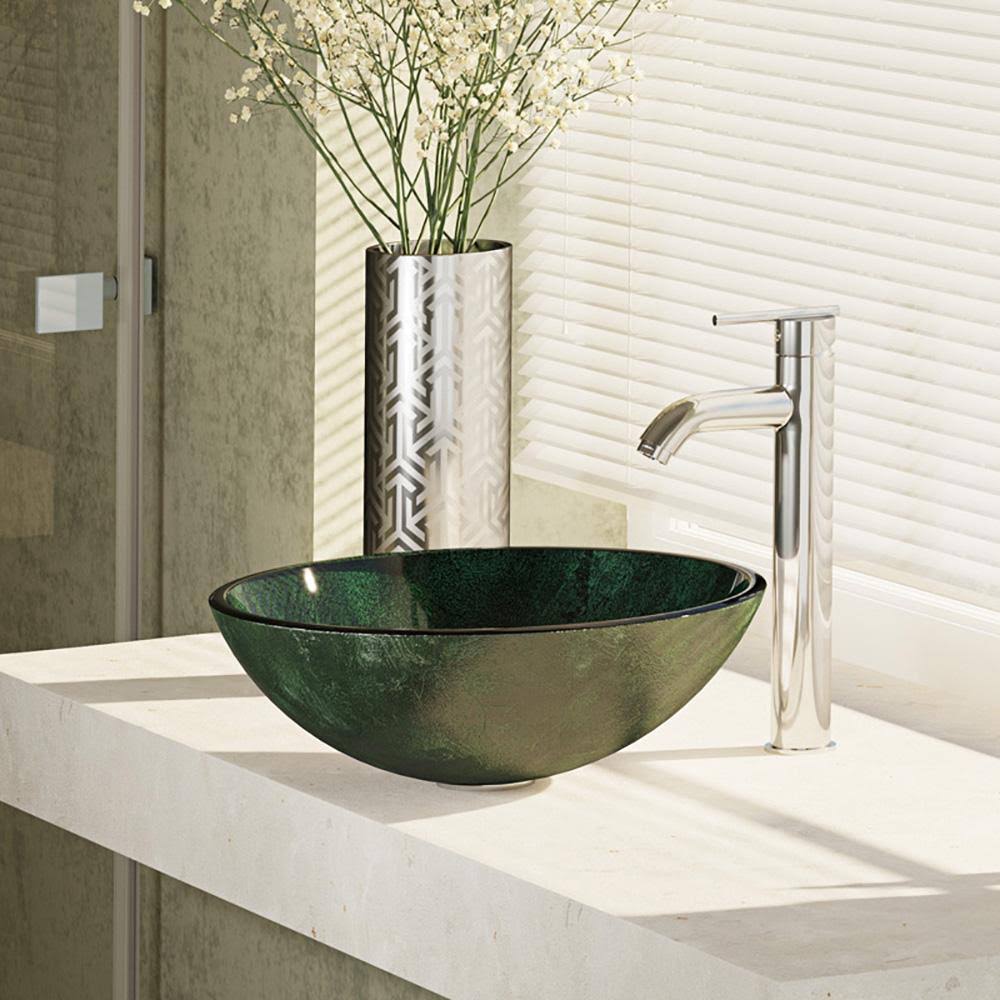 Forest Green Glass Bathroom Sink with Faucet G5022