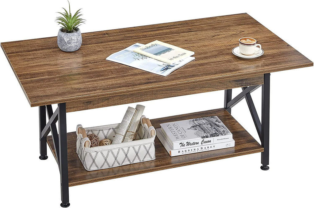 Large Walnut Coffee Table with Storage Shelf C138