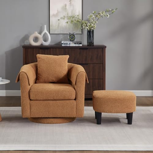42" Oversized Swivel Barrel Chair with Storage Ottoman G74655