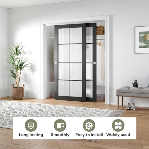 6FT Bypass Double Sliding Pocket Door Hardware Kit, Aluminum E250
