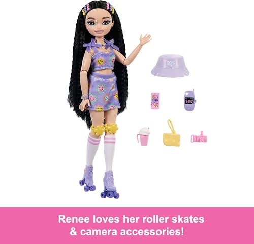 Renee Posable Roller Skating Fashion Doll with Black Hair, 12 Pieces D2869
