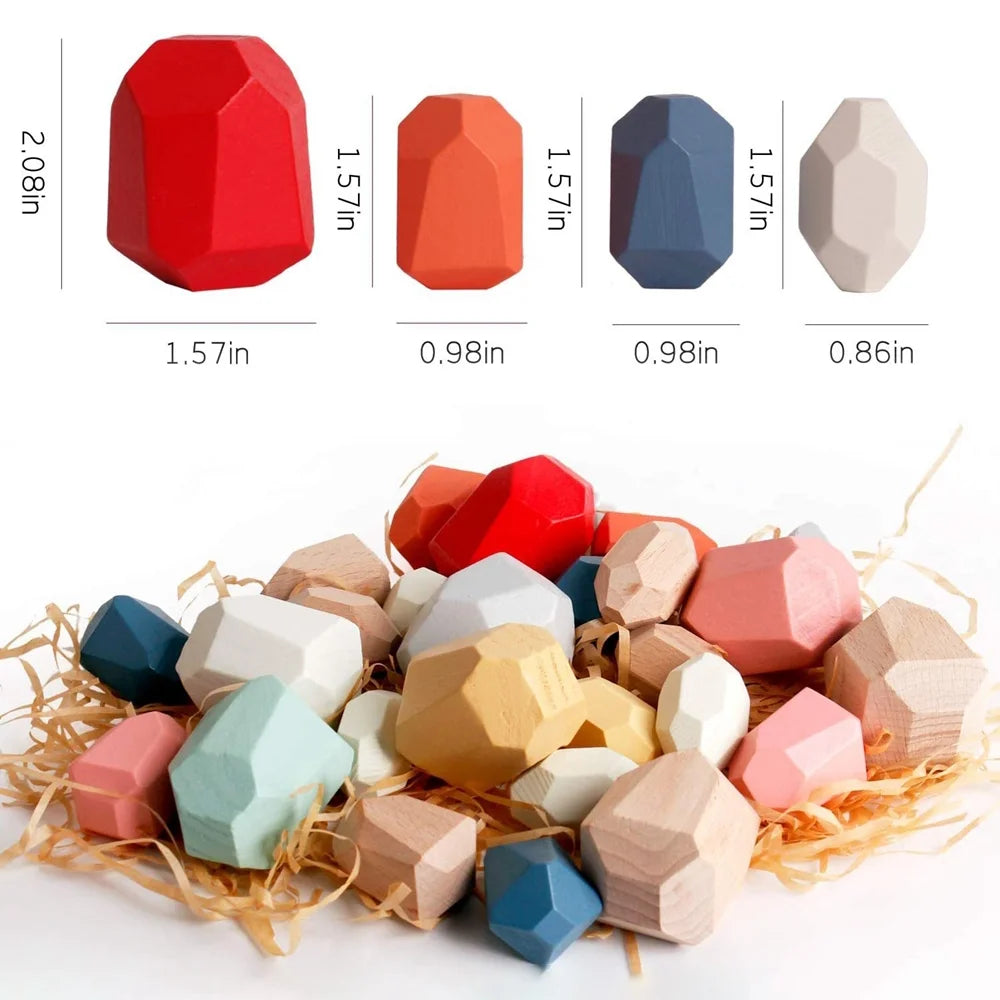 36pcs Wooden Colorful Stone Toy Stacking Building Educational Toy for Toddler F296798