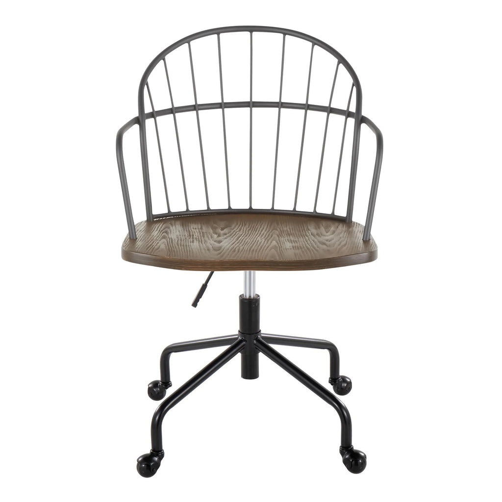 Adjustable Office Chair in Black Metal and Dark Walnut Wood V85441