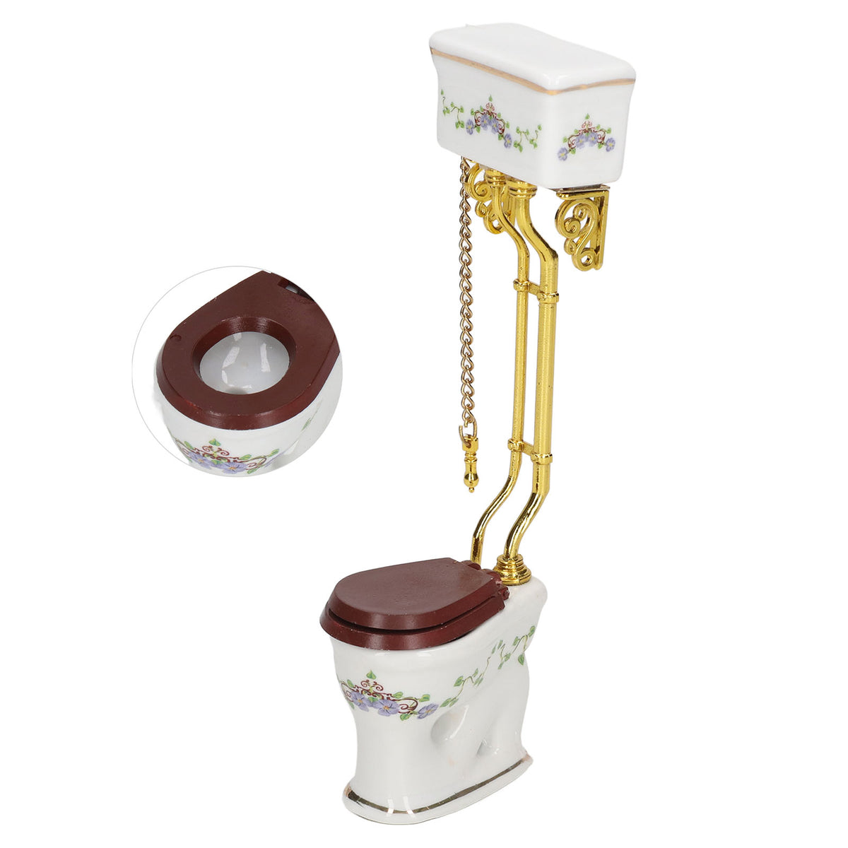 Mini Toilet 1:12 Scale Vintage Style Ceramic Metal Dollhouse Decoration C553