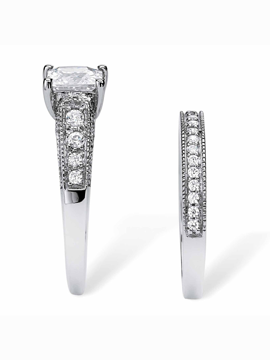 Princess-Cut Cubic Zirconia 2-Piece Bridal Ring Set in Solid 10k White Gold Y729