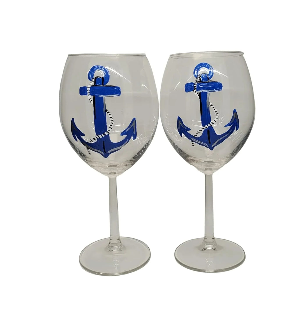 Hand Painted Set Of 2 Stemmed Wine Glasses F6663