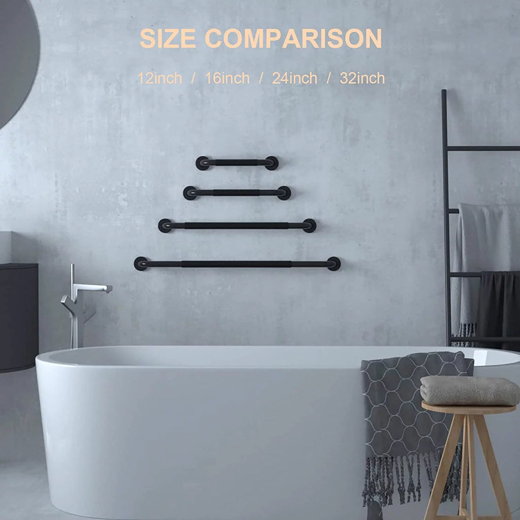 2 Pack 12 Inch Black Shower Grab Bar with Anti Slip Rubber Grip M295129