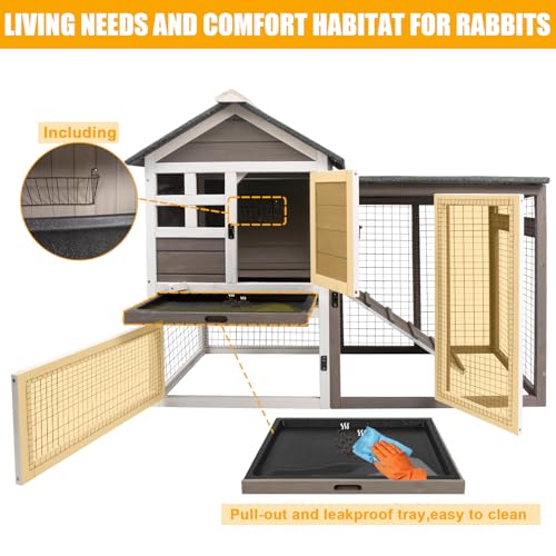 Grey 2-Story Fir Wood Rabbit Hutch with Pull Out Tray G777