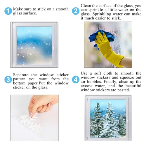 9 Sheet Christmas Window Clings Snowy Forest Trees Double-Sided Reusable Winter Window Decals G639