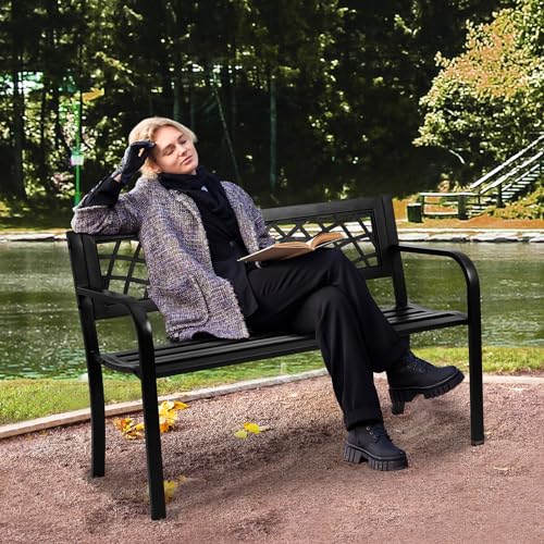 46 inches Metal Garden Bench with Backrest and Armrests S2128