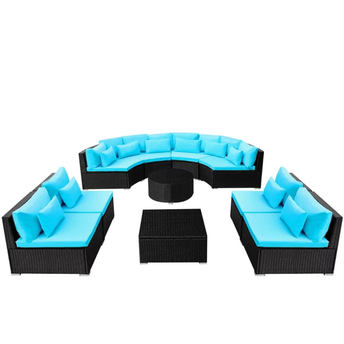 13 Piece Poly Rattan Outdoor Sofa Set with Chaise Loungers and Coffee Table F15649