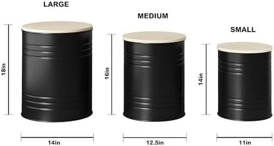 Set of 3 Galvanized Metal Ottoman with Wood Lid K141976
