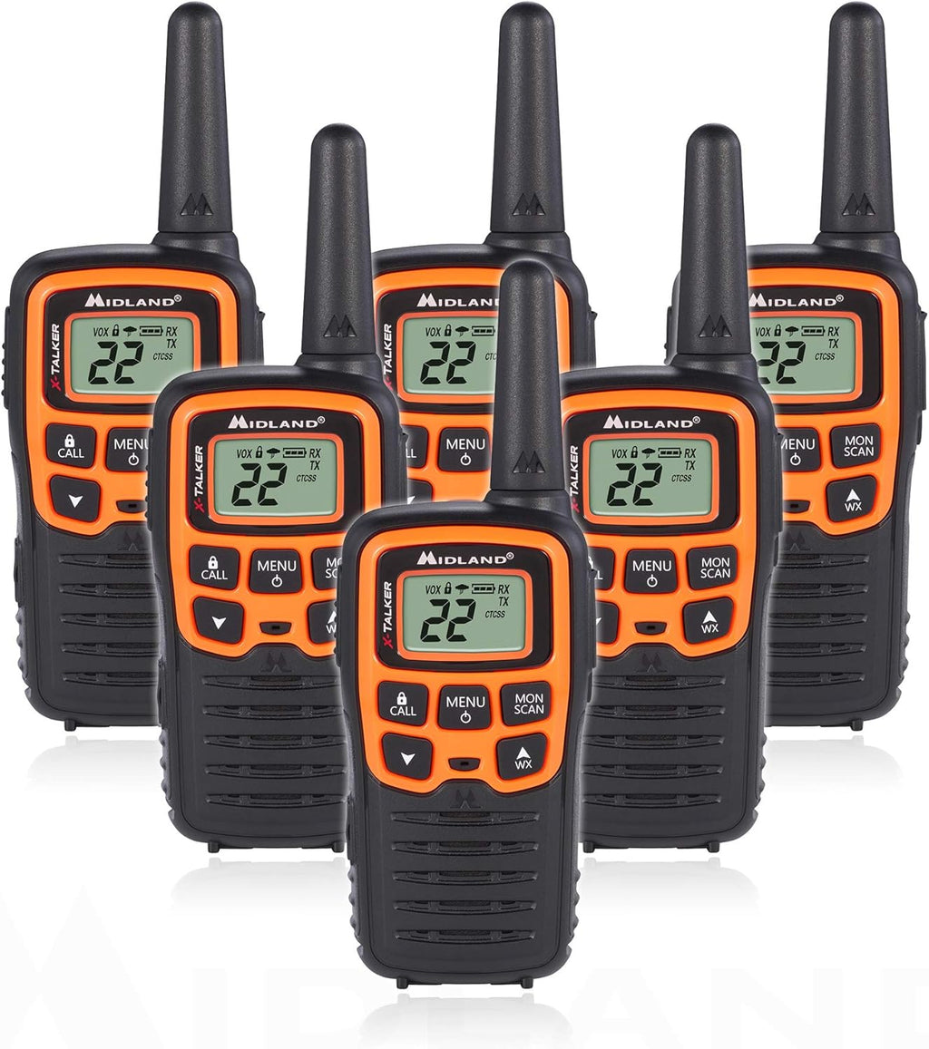 22 Channel FRS Walkie Talkie Two-Way Radio Orange/Black Pack of 6 Y90425
